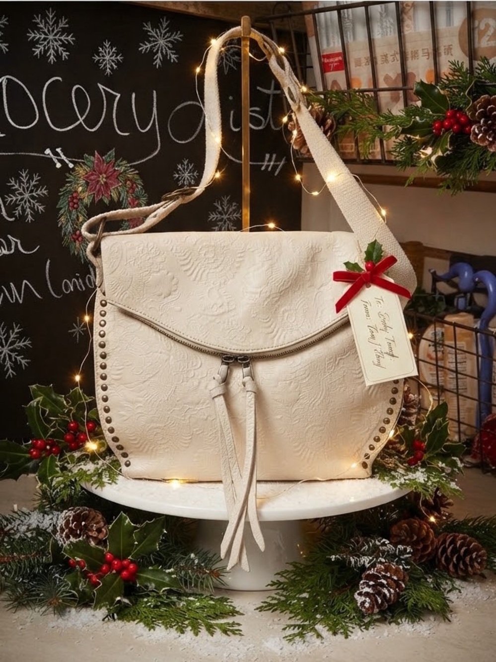 The Sak Cream Embossed Crossbody Bag with Stud Detail Boho Holiday
